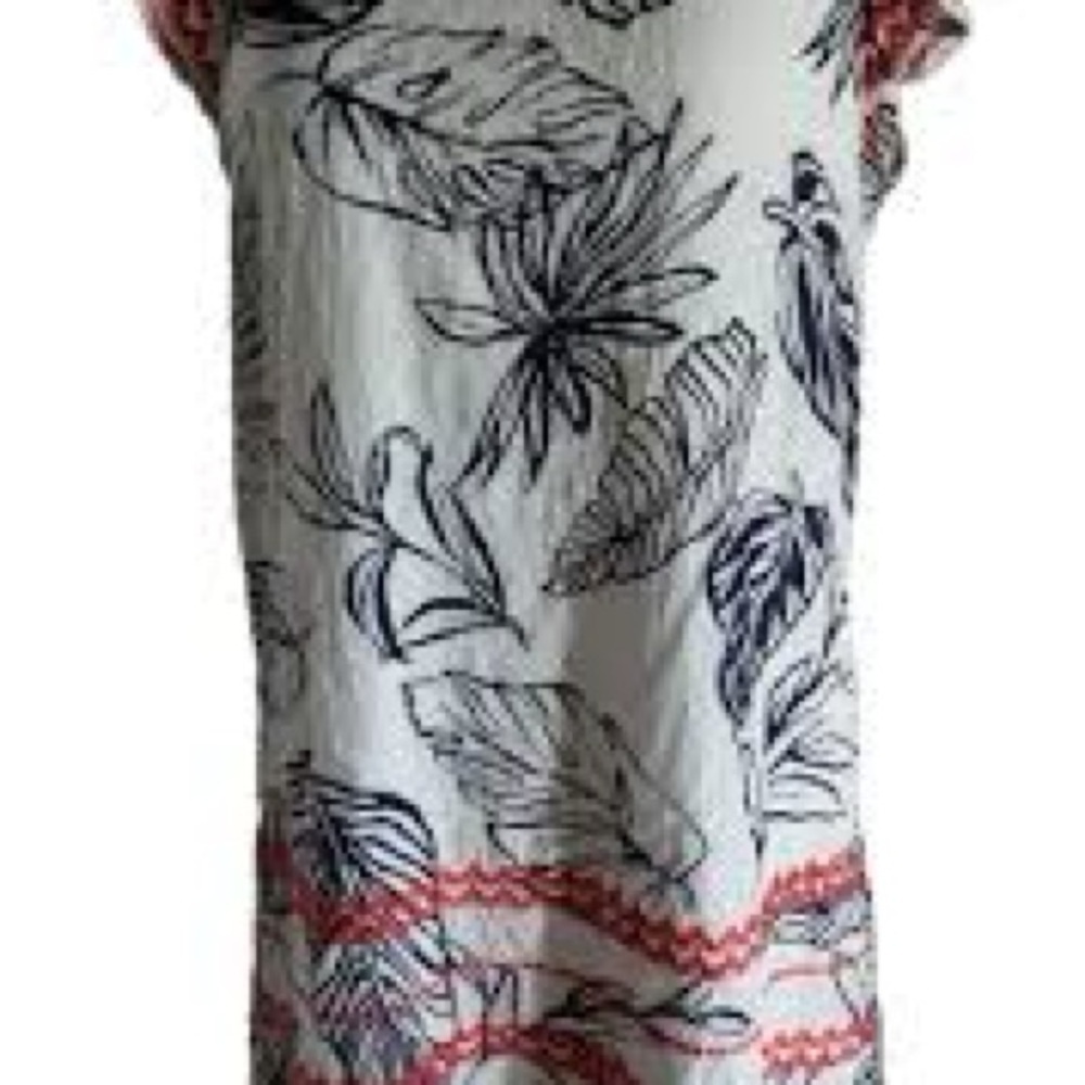 T H M L white navy print shift dress contrasting embroidered flutter sleeves - Picture 2 of 12